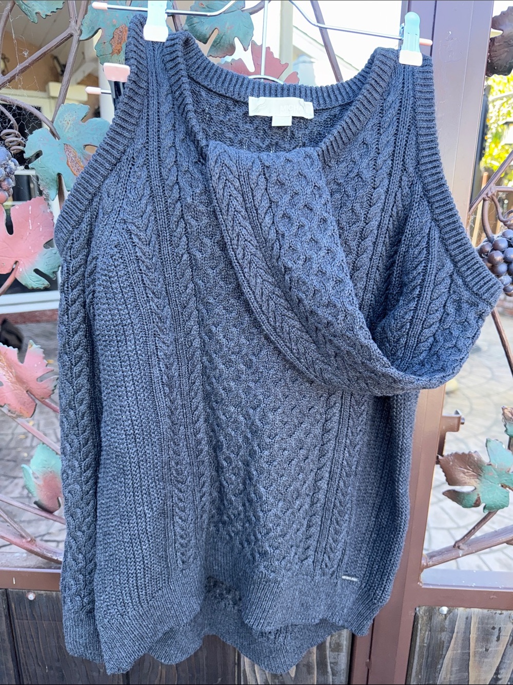 Michael Kors Charcoal Cable-Knit Off-the-Shoulder Sweater Vest